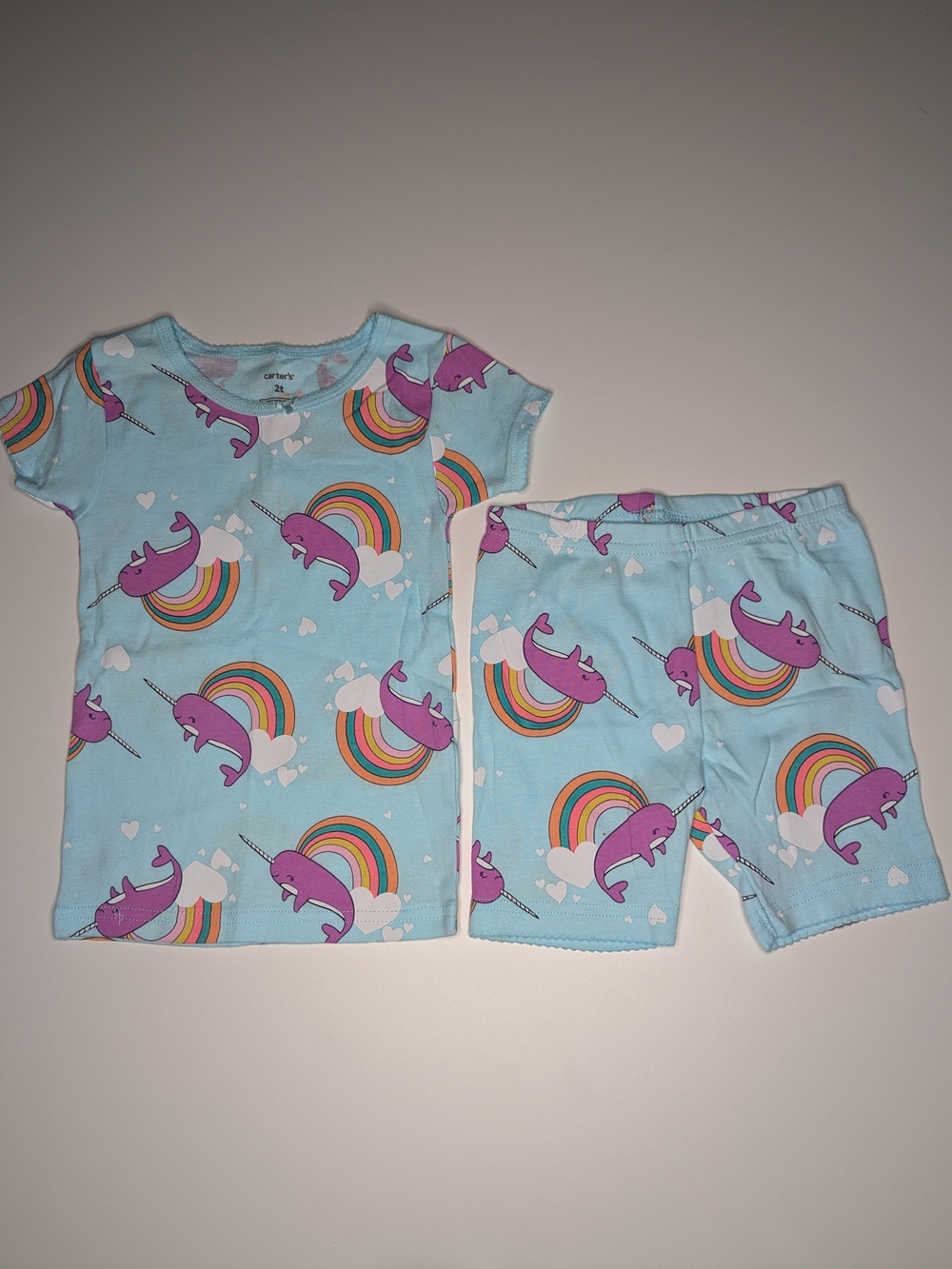 Carter's Light Blue Narwhal & Rainbow Kids Pajama Set